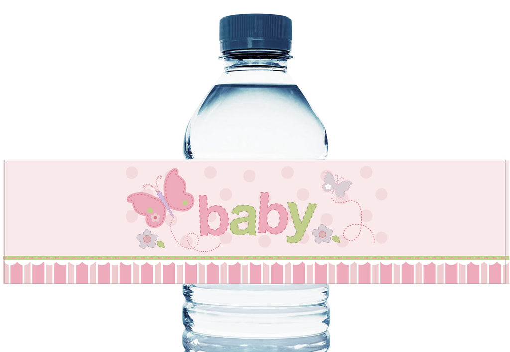 Butterflies Personalized Girl Baby Shower Water Bottle Sticker Labels