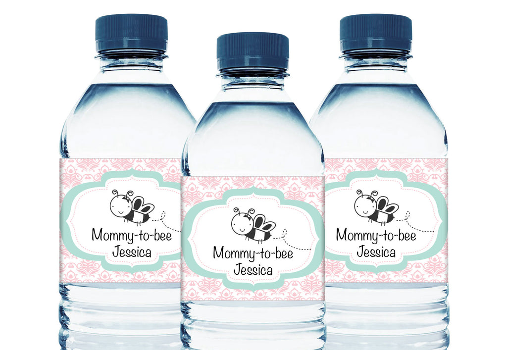 Mommy-to-Bee Personalized Girl Baby Shower Water Bottle Sticker Labels