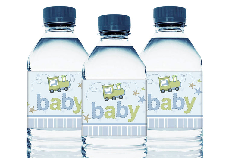 Personalized Boy Baby Shower Train Water Bottle Sticker Labels