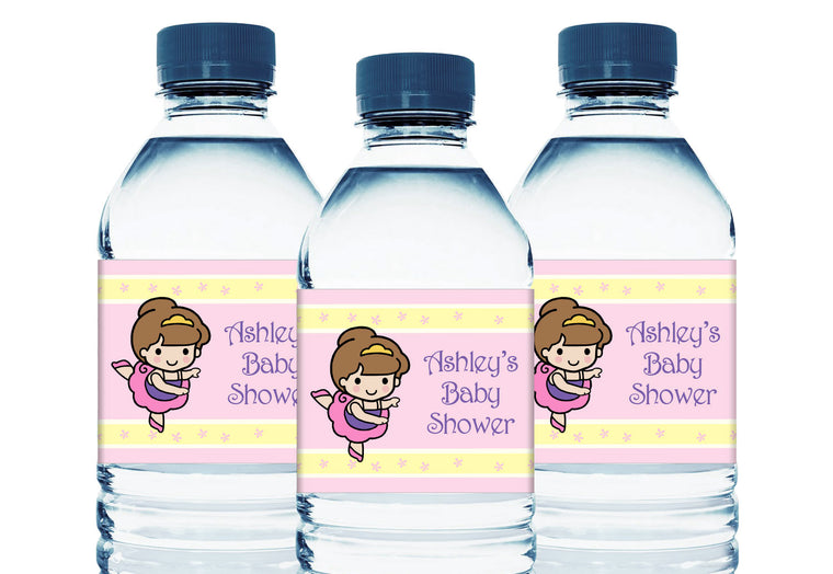Ballet Personalized Girl Baby Shower Water Bottle Sticker Labels