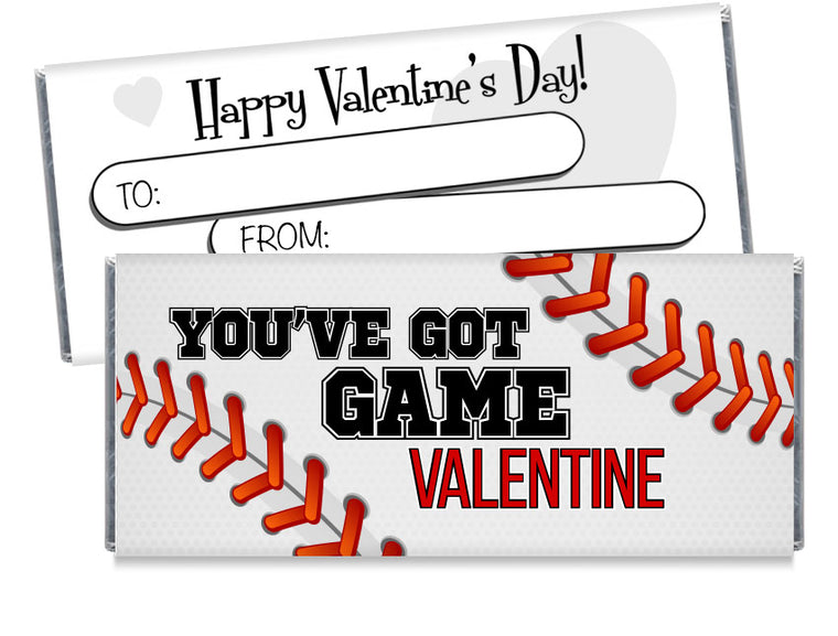 Baseball Valentine's Day Candy Bar Wrappers
