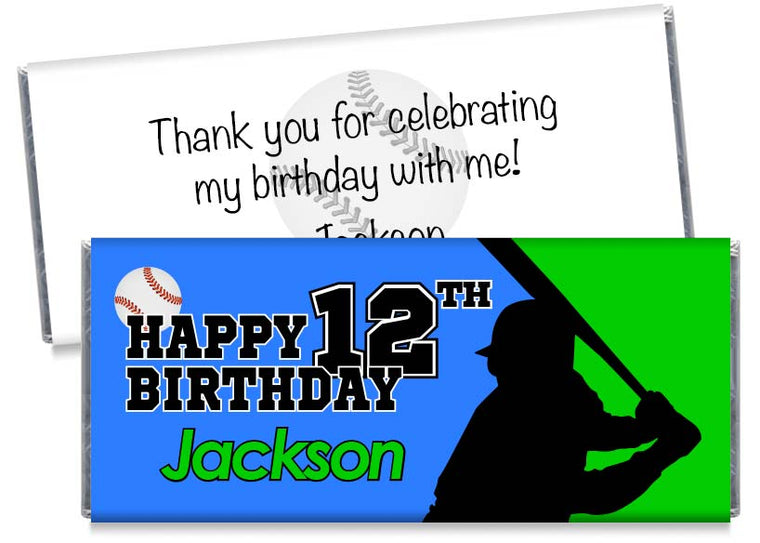 Baseball Silhouette Boy Birthday Party Candy Bar Wrappers