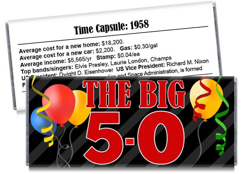 The Big 5-0 Any Age Adult Birthday Party Candy Bar Wrappers