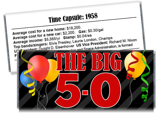 The Big 5-0 Any Age Adult Birthday Party Candy Bar Wrappers