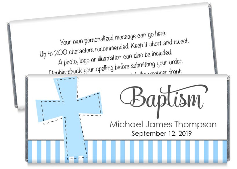 Big Cross Boy Baptism Candy Bar Wrappers