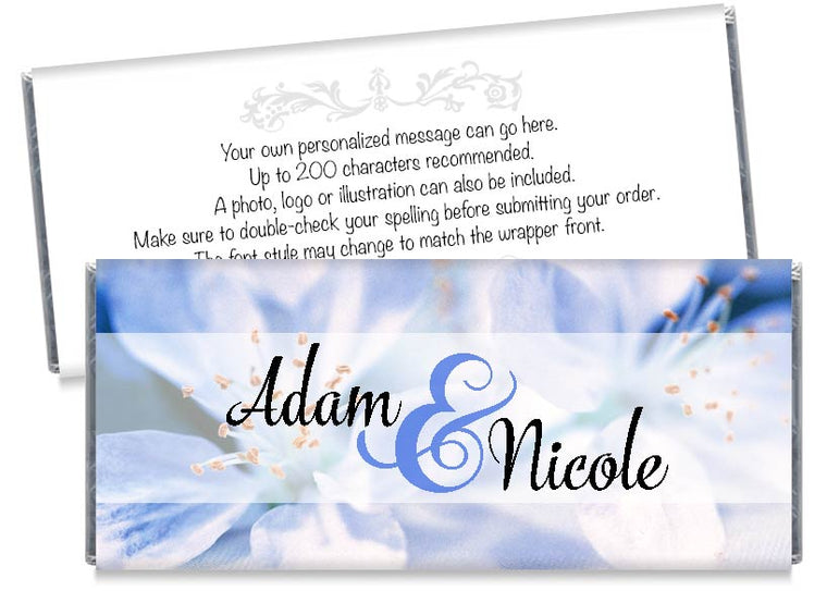 Blue and White Flowers Wedding Candy Bar Wrappers