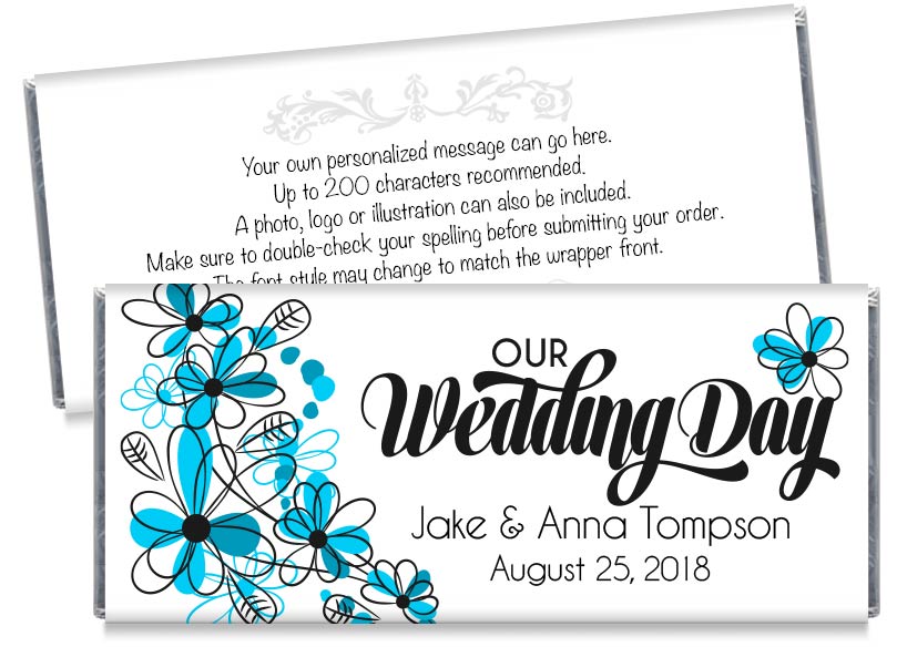 Our Wedding Day Blue Flowers Wedding Candy Bar Wrappers