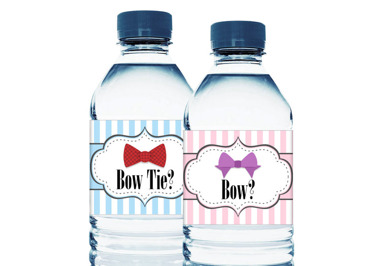 Bow or Bow Tie Personalized Gender Reveal Baby Shower Water Bottle Labels