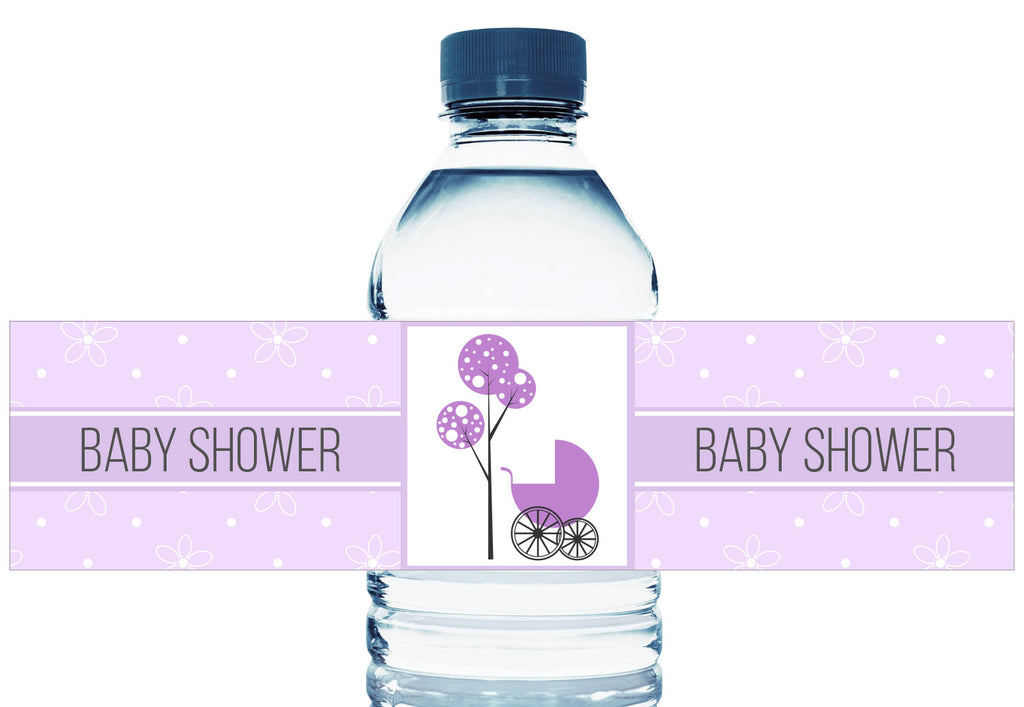 Baby Carriage Personalized Girl Baby Shower Water Bottle Labels