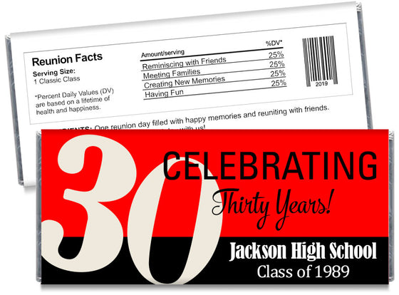 Celebrating 30, 40 50, any year, School Reunion Candy Bar Wrappers