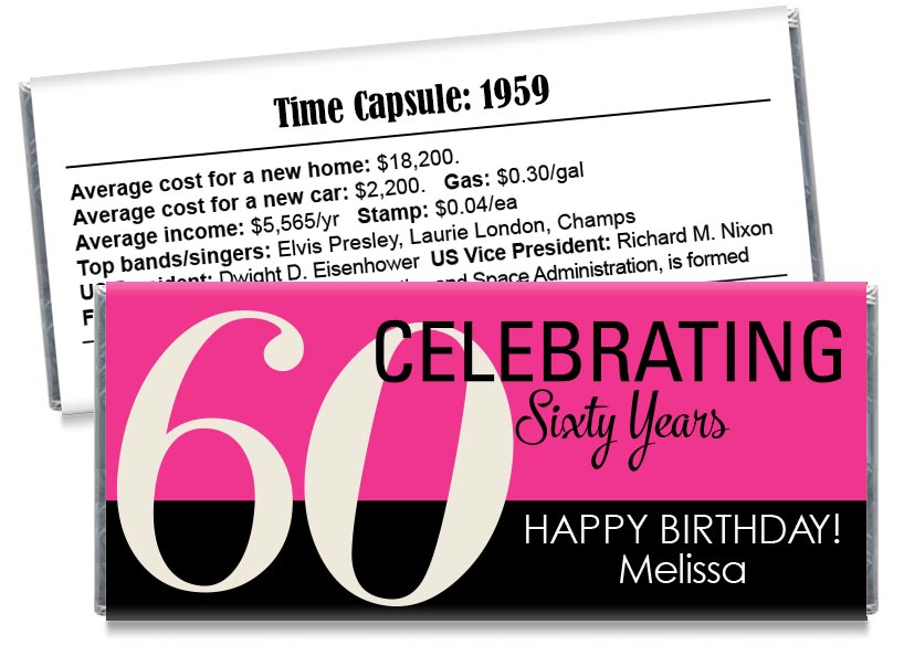 Celebrating 60, 70, 80, any age, Adult Birthday Candy Bar Wrappers
