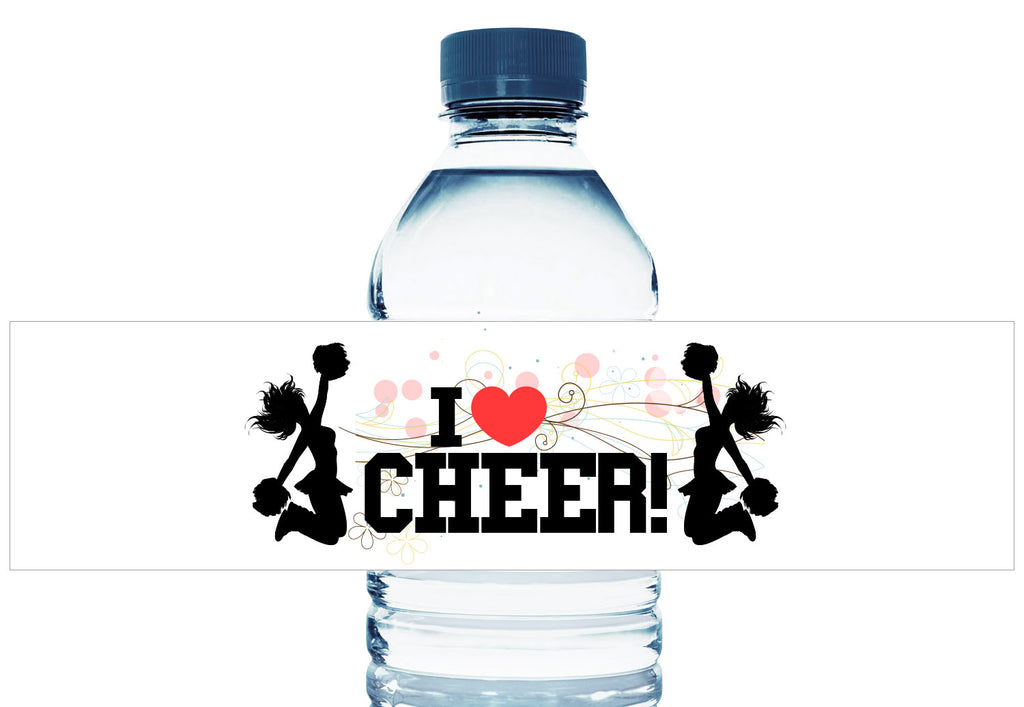 I Heart Cheer Girl Birthday Party Water Bottle Labels