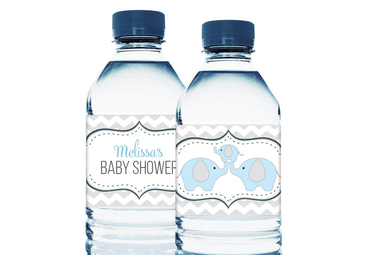 Chevron Elephant Personalized Boy Baby Shower Water Bottle Stickers