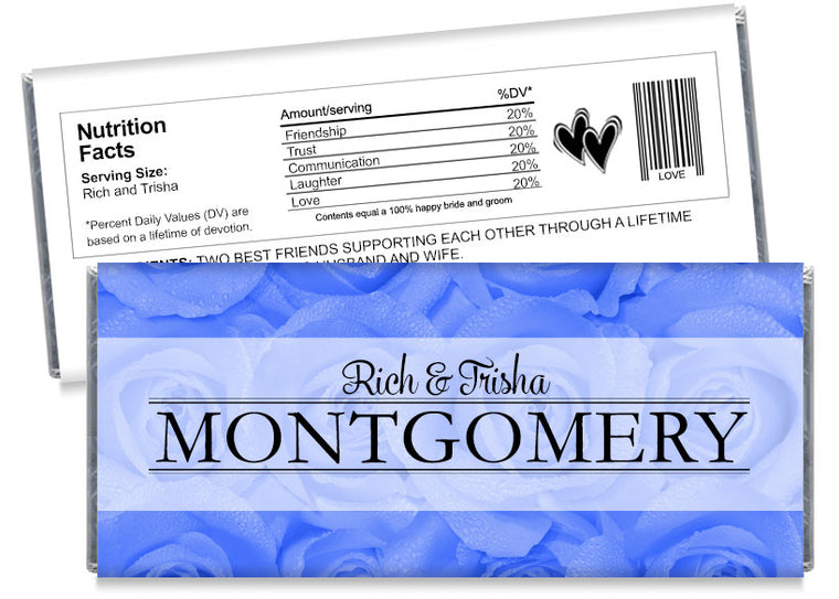 Blue Roses Wedding Candy Bar Wrappers