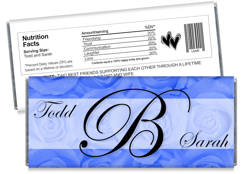 Blue Roses Monogram Wedding Candy Bar Wrappers