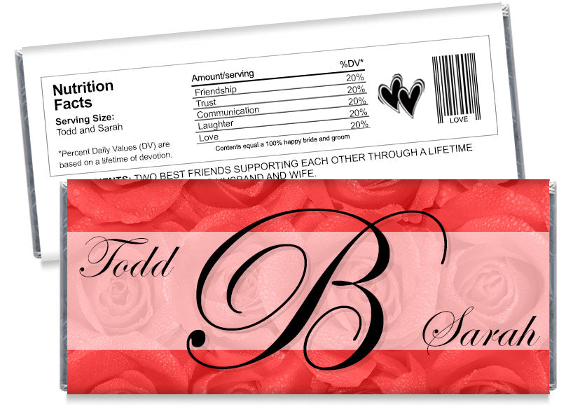 White Roses Monogram Wedding Candy Bar Wrappers