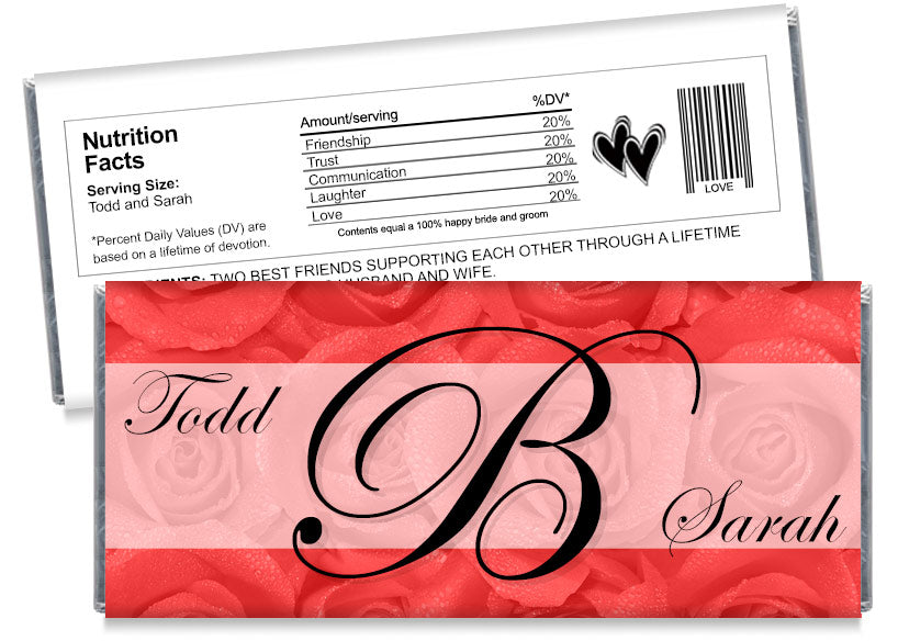 White Roses Color Wrapper White Roses Monogram Wedding Candy Bar Wrappers - CandyBarWrappers.com