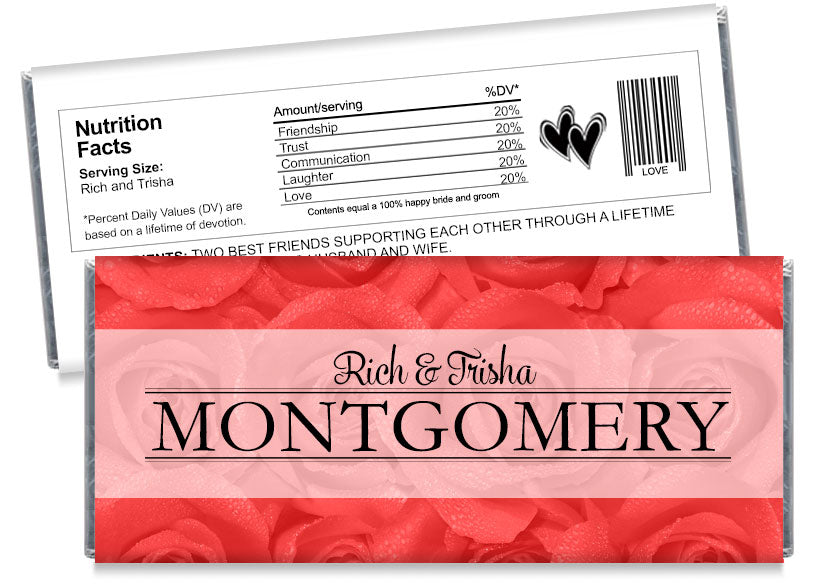 Red Roses Wedding Candy Bar Wrappers