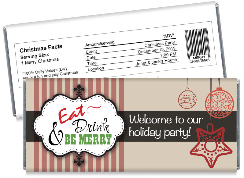 Eat Drink and Be Merry Christmas Candy Bar Wrappers