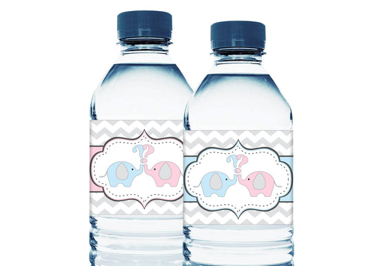 Elephant Girl or Boy Personalized Gender Reveal Baby Shower Water Bottle Labels
