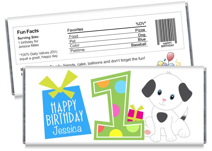 1st Birthday Party, any year, Boy Birthday Party Candy Bar Wrappers