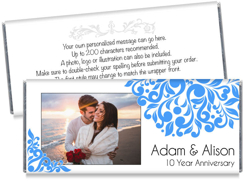 Floral Illustration with Photo Wedding Anniversary Candy Bar Wrappers