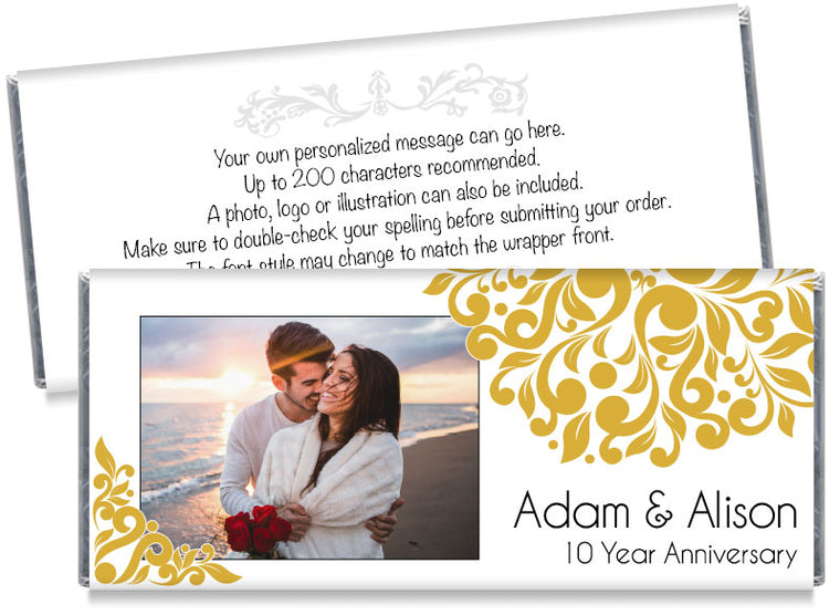 Floral Illustration with Photo Wedding Anniversary Candy Bar Wrappers