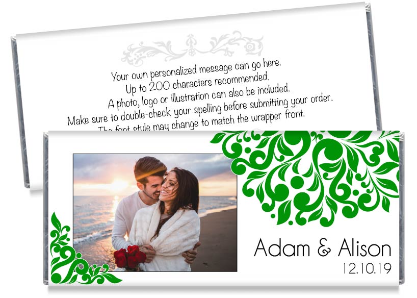 Green Elegant Floral Photo Wedding Candy Bar Wrappers