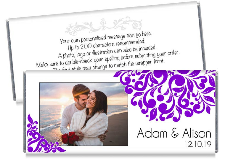 Purple Elegant Floral Photo Wedding Candy Bar Wrappers