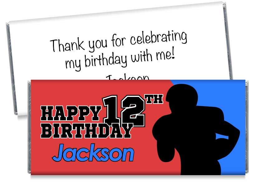 Football Silhouette Boy Birthday Party Candy Bar Wrappers