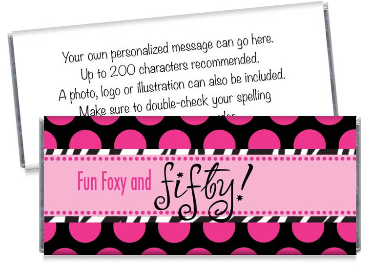 Fun Foxy and Fifty, any age, Adult Birthday Party Candy Bar Wrappers