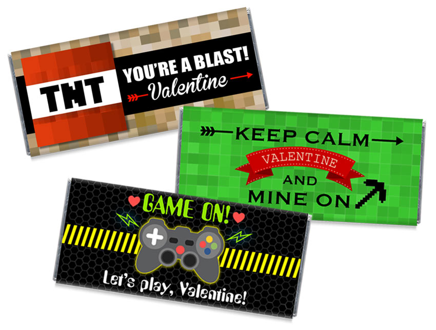 Set of 3 Designs Gaming Valentine's Day Candy Bar Wrappers