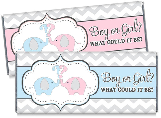 Boy or Girl Elephants Gender Reveal Candy Bar Wrappers