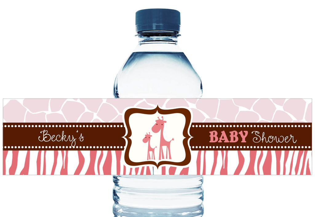 Giraffe Safari Personalized Girl Baby Shower Water Bottle Labels