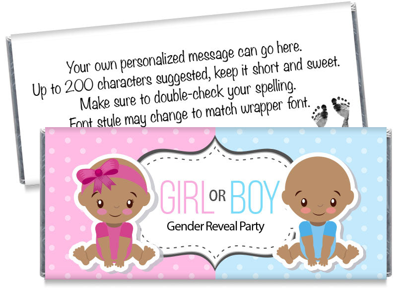 Girl or Boy, dark skin, Gender Reveal Candy Bar Wrappers