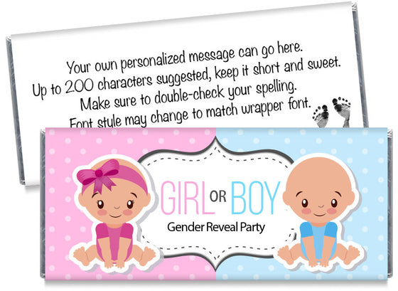 Girl or Boy, light skin, Gender Reveal Candy Bar Wrappers