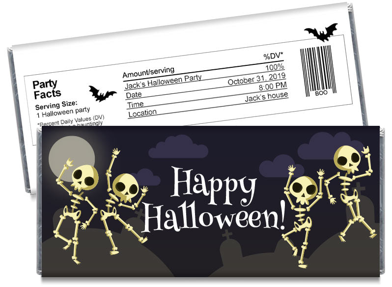 Dancing Skeletons Halloween Candy Bar Wrappers