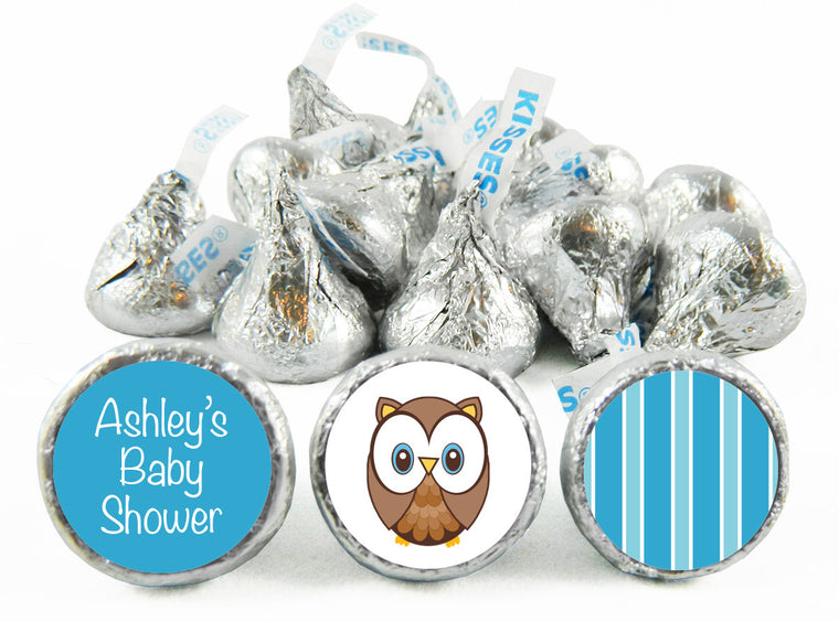 Blue Owl Baby Shower Labels for Hershey's Kisses