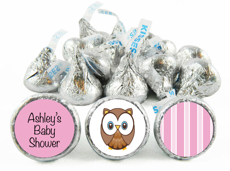 Pink Owl Girl Baby Shower Labels for Hershey's Kisses