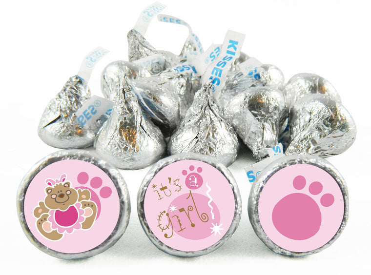 Pink Teddy Girl Baby Shower Labels for Hershey's Kisses