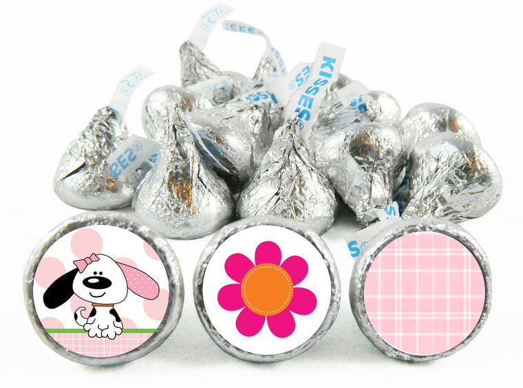 Playfull Puppy Pink Girl Baby Shower Labels for Hershey's Kisses
