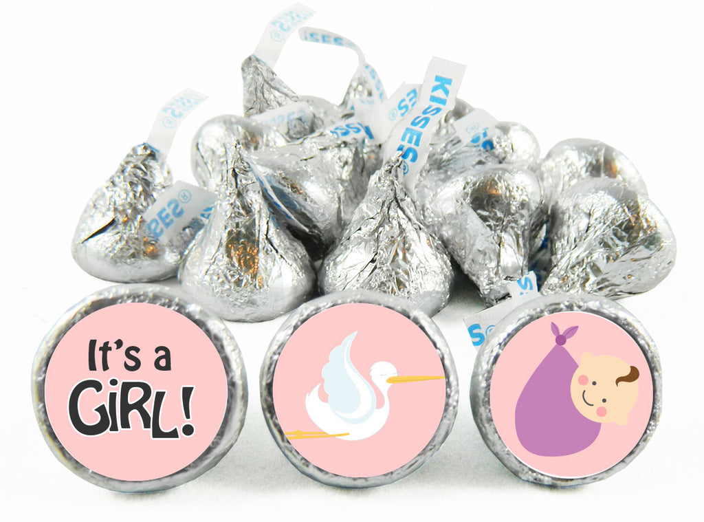 Stork Girl Baby Shower Labels for Hershey's Kisses