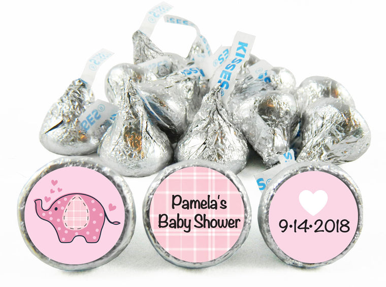 Pink Umbrellaphant Girl Baby Shower Labels for Hershey's Kisses