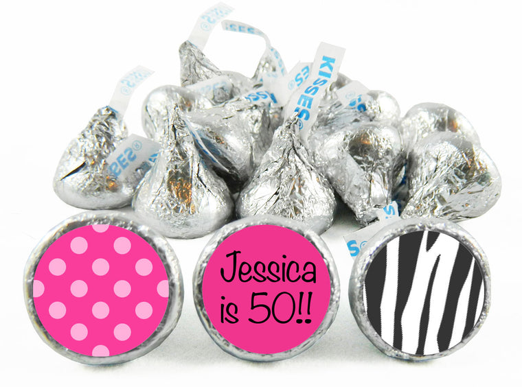 Dots and Stripes Adult Birthday Party Labels for Hershey's Kisses