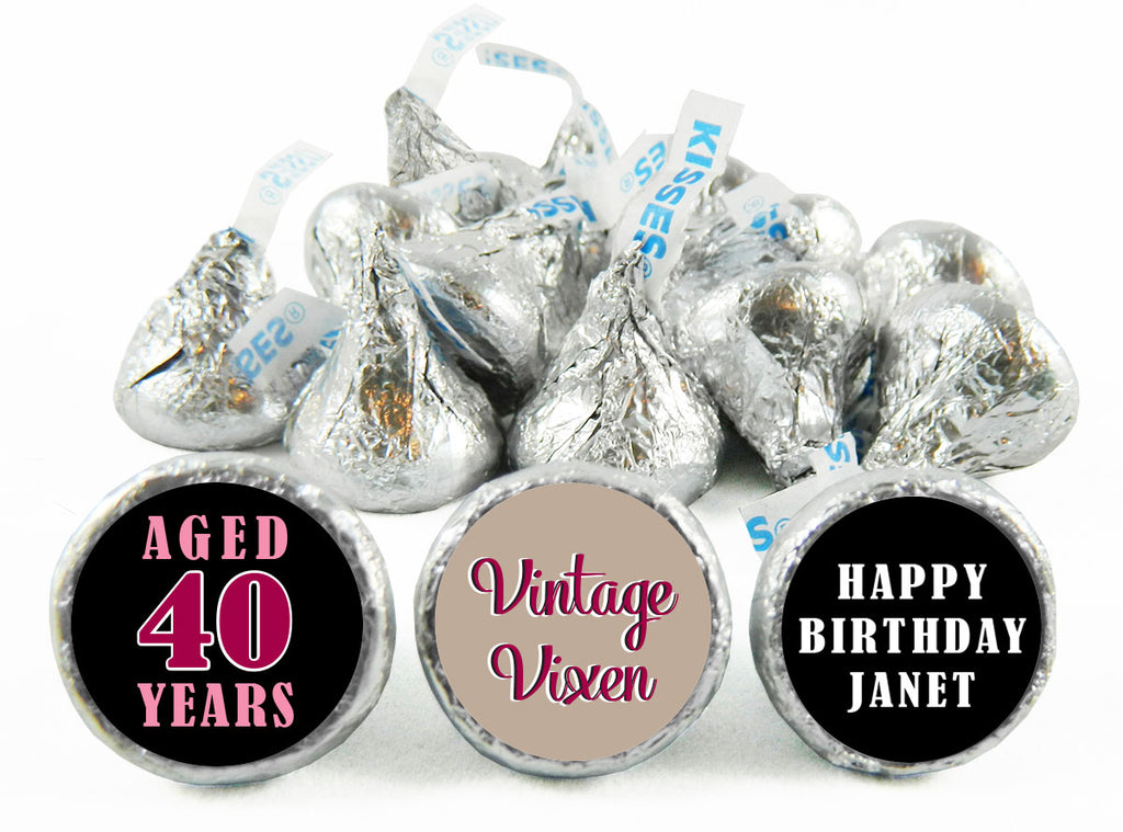 Vintage Vixen Adult Birthday Party Labels for Hershey's Kisses