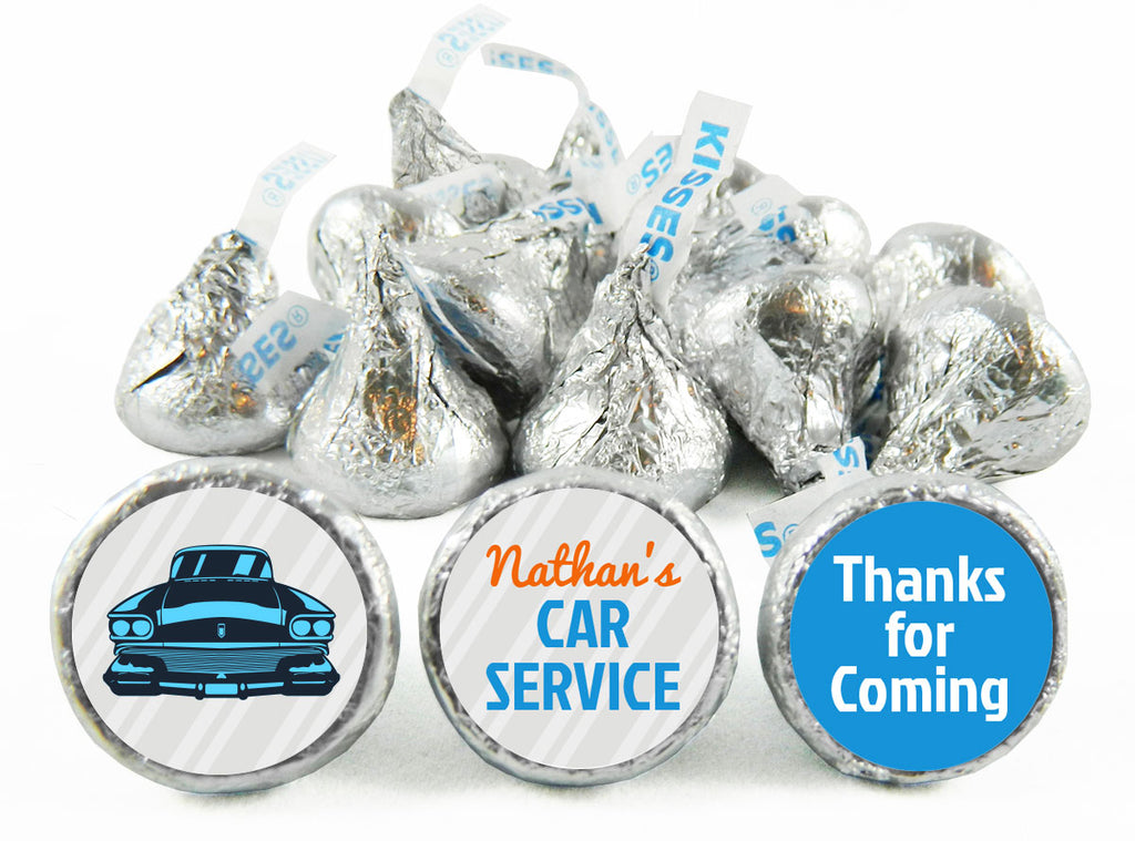 Retro Car Service Birthday Party Labels for Hershey's Kisses