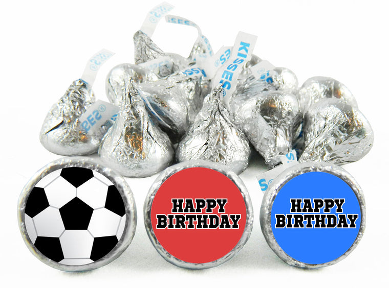Red and Blue Soccer Birthday Party Labels for Hershey's Kisses