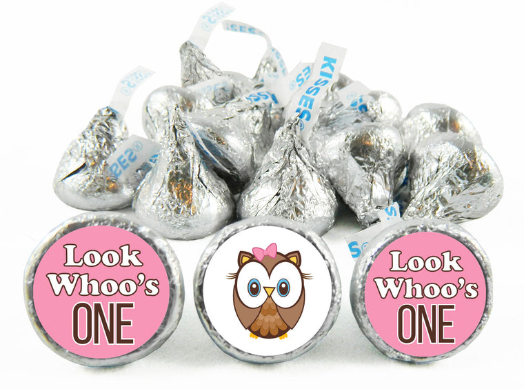 Look Whoos One Owl Girl Birthday Labels for Hershey's Kisses