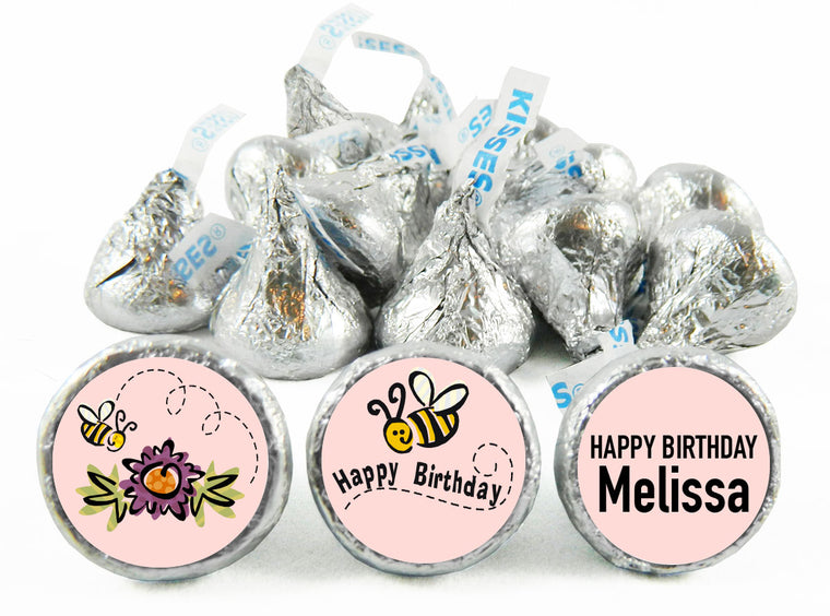 Happy Bee Day Girl Birthday Labels for Hershey's Kisses
