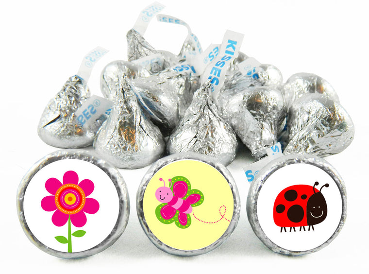 Flowers Bugs and Butterflies Girl Birthday Labels for Hershey's Kisses